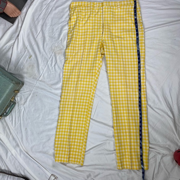 VTG yellow and white check print cotton pant - Picture 3 of 5